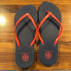 Tory Burch baby blue and red flip flops